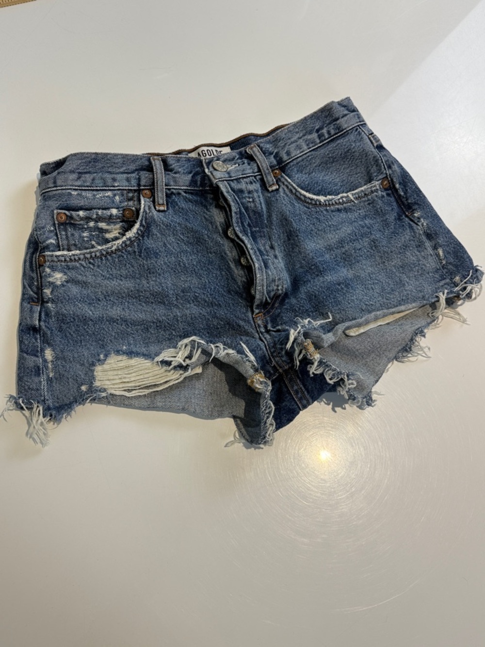 Agolde Distressed Cutoff Jean Shorts in Dark Blue Size 26